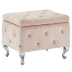 Worldwide Monique Square Storage Ottoman in Blush Pink