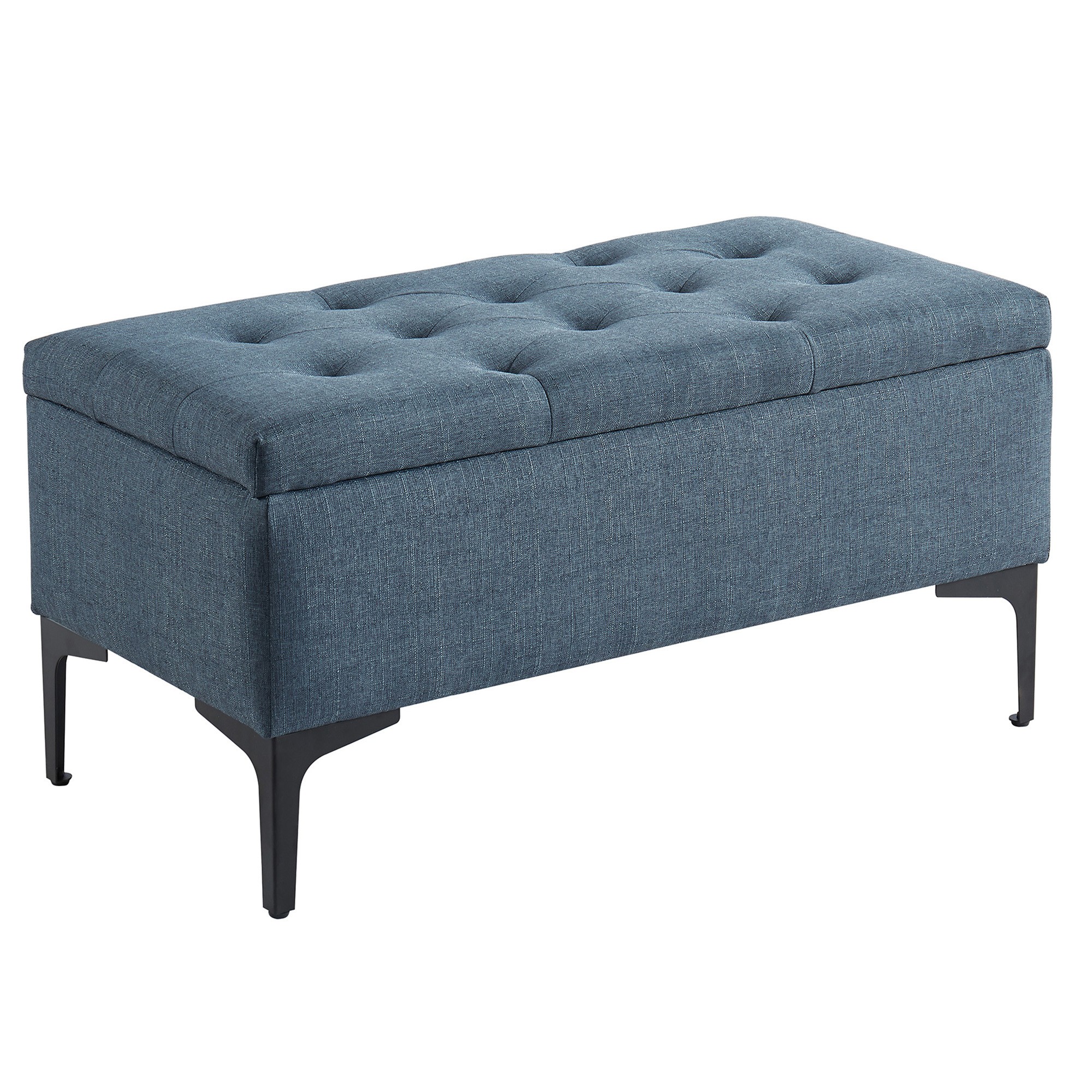 Worldwide Tyler Rectangular Storage Ottoman in Grey-Blue/Black Legs