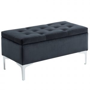 Worldwide Clare Rectangular Storage Ottoman in Black/Silver Legs