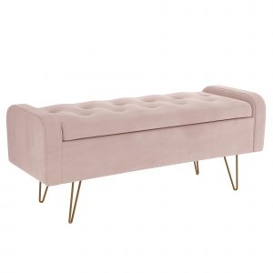 Worldwide Sabel Storage Ottoman/Bench in Blush Pink with Gold Leg