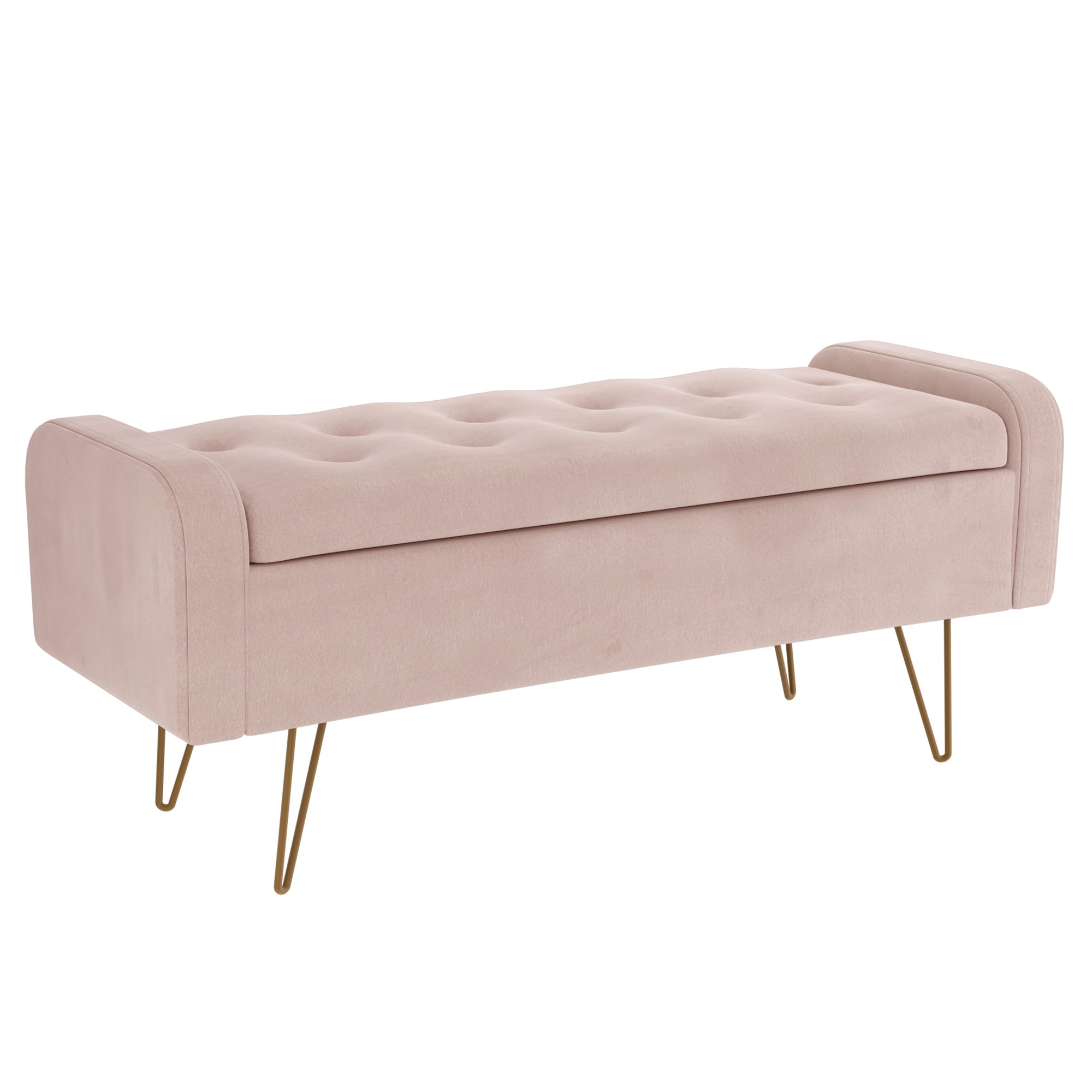Worldwide Sabel Storage Ottoman/Bench in Blush Pink with Gold Leg