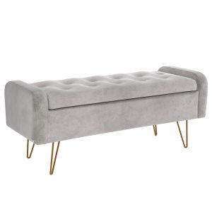 Worldwide Sabel Storage Ottoman/Bench in Grey with Gold Leg