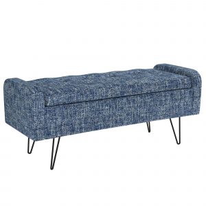 Worldwide Odet Storage Ottoman/Bench in Blue with Black Leg
