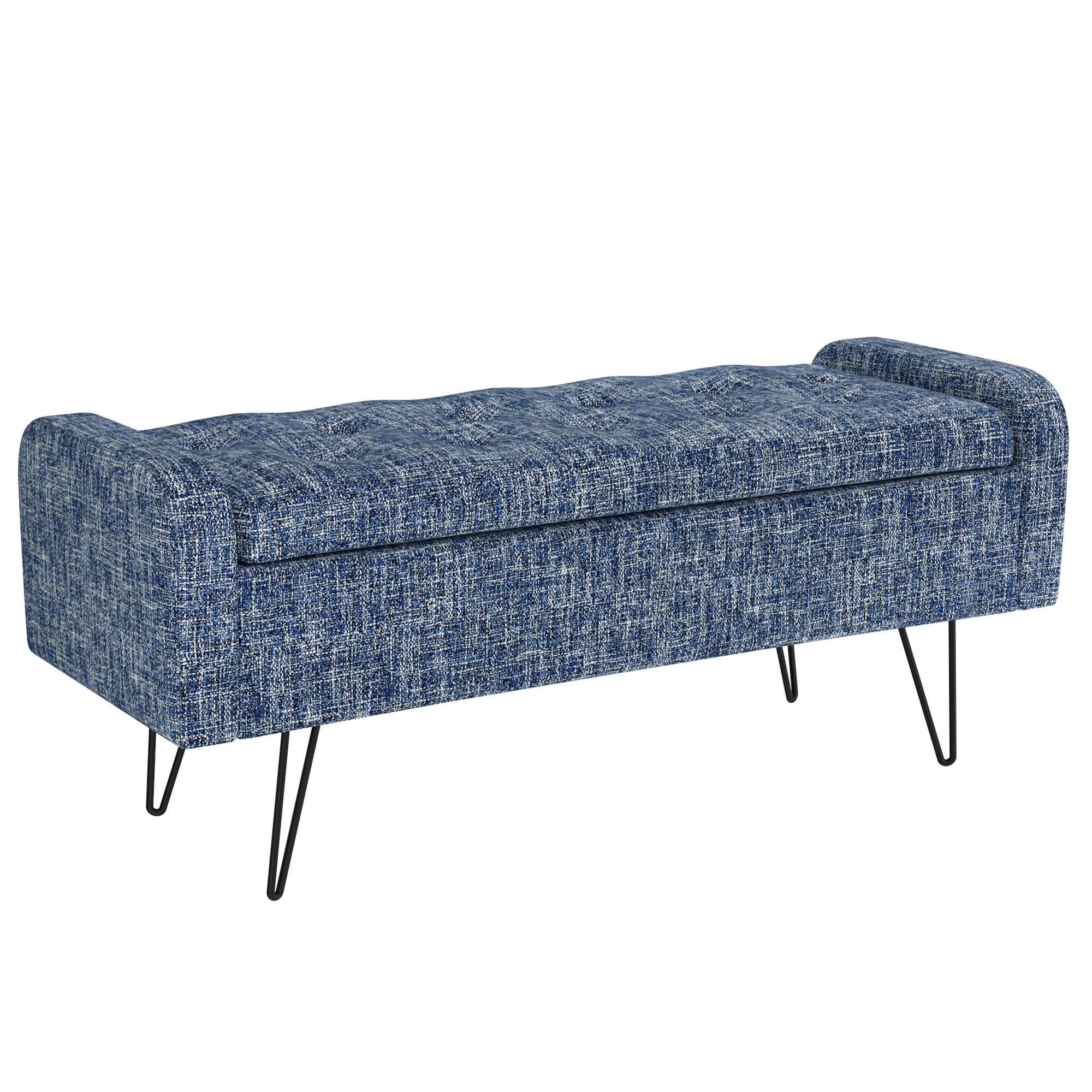 Worldwide Odet Storage Ottoman/Bench in Blue with Black Leg
