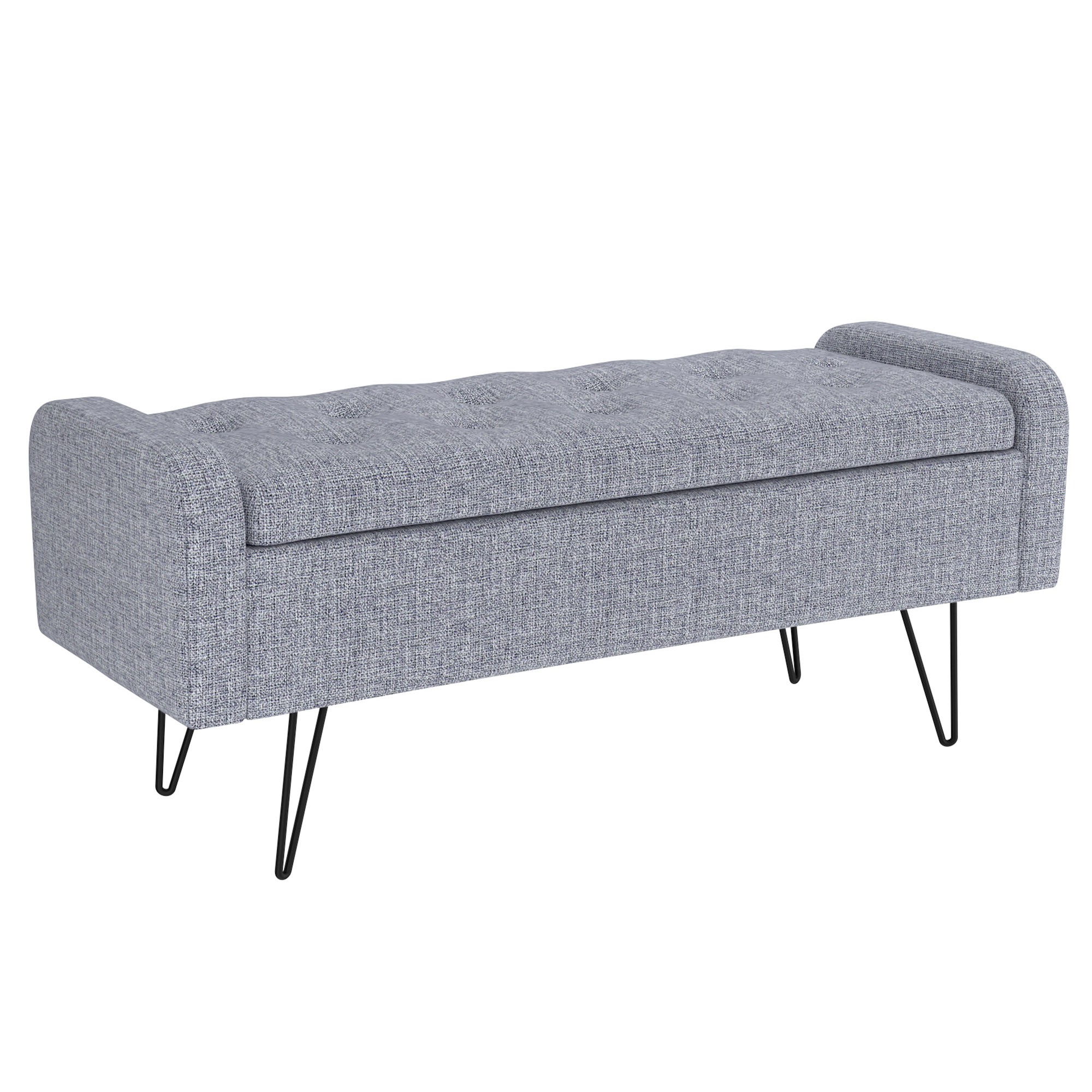 Worldwide Odet Storage Ottoman/Bench in Grey with Black Leg