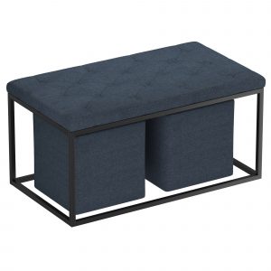 Worldwide Knox 3Pc Rectangular Cocktail Ottoman in Grey-Blue