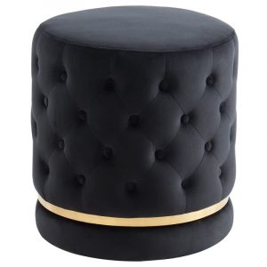 Worldwide Delilah Round Swivel Ottoman in Black/Gold