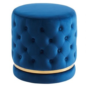 Worldwide Delilah Round Swivel Ottoman in Blue/Gold