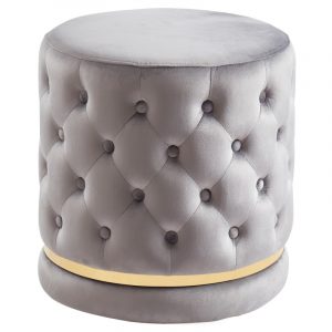 Worldwide Delilah Round Swivel Ottoman in Grey/Gold