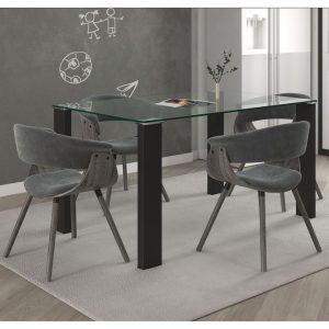 Vespa/Holt 5pc Dining Set, Black/Light Grey Velvet