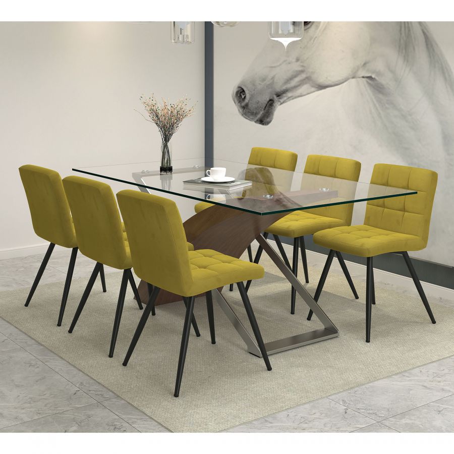 Veneta/Suzette 7pc Dining Set, Walnut/Mustard