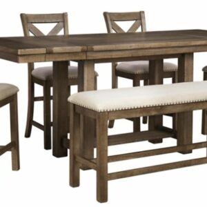 Moriville Counter Height Dining Table and 4 Barstools and Bench