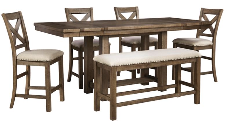 Moriville Counter Height Dining Table and 4 Barstools and Bench